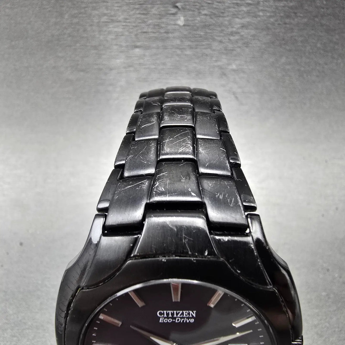 Citizen Eco-Drive Watch Men 38mm Black Dial Black Tone Date E111-S063426 Runs BK6