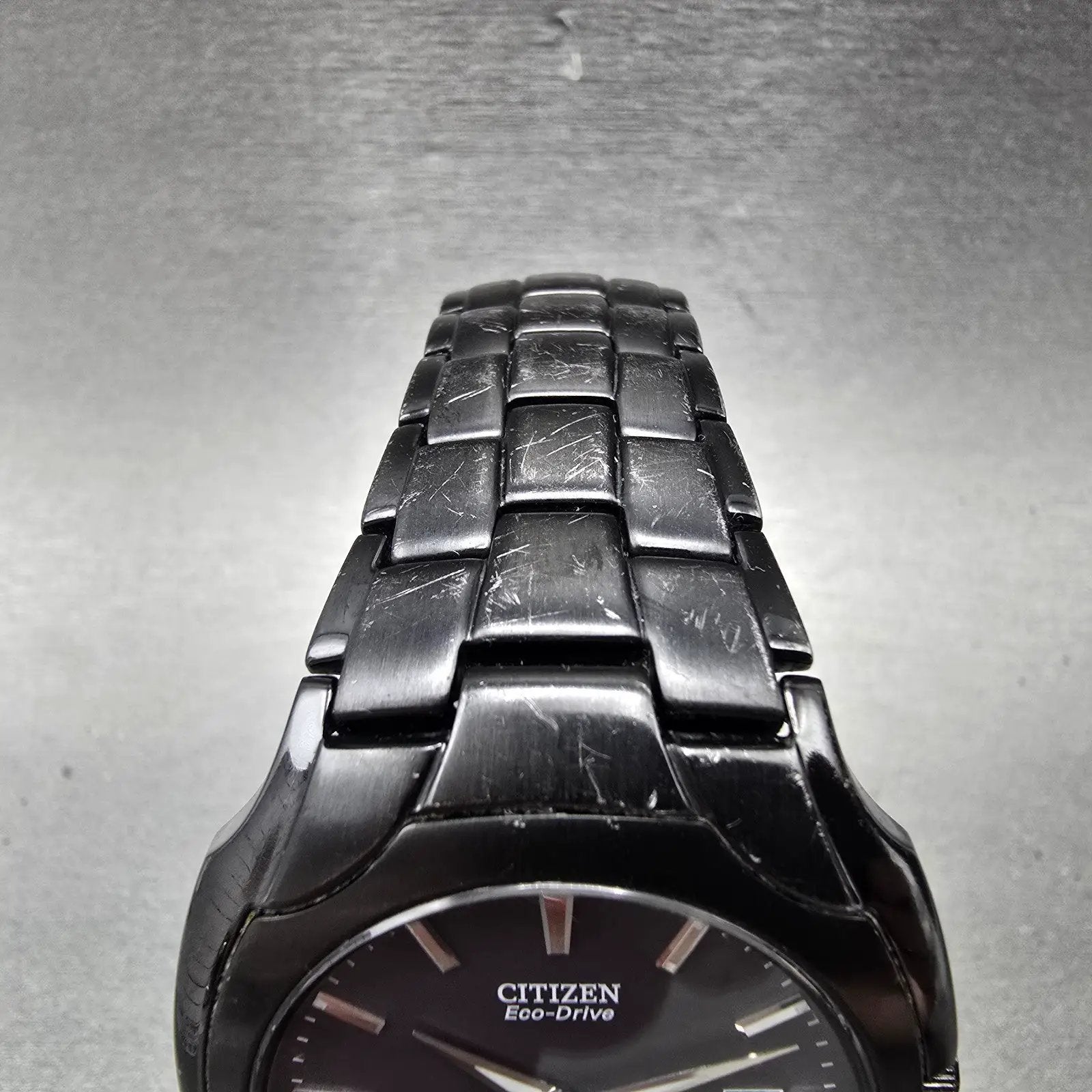 Citizen Eco-Drive Watch Men 38mm Black Dial Black Tone Date E111-S063426 Runs BK6