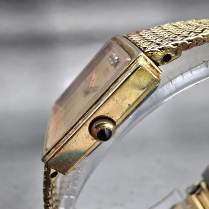 Seiko Watch Womem 19mm Gold Dial Gold Tone Rectangle 2C20-5610 New Battery VTG2