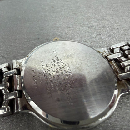 Seiko Dolce Watch Men 32mm White Dial Two Tone Round 5E30-6A00 New Battery9