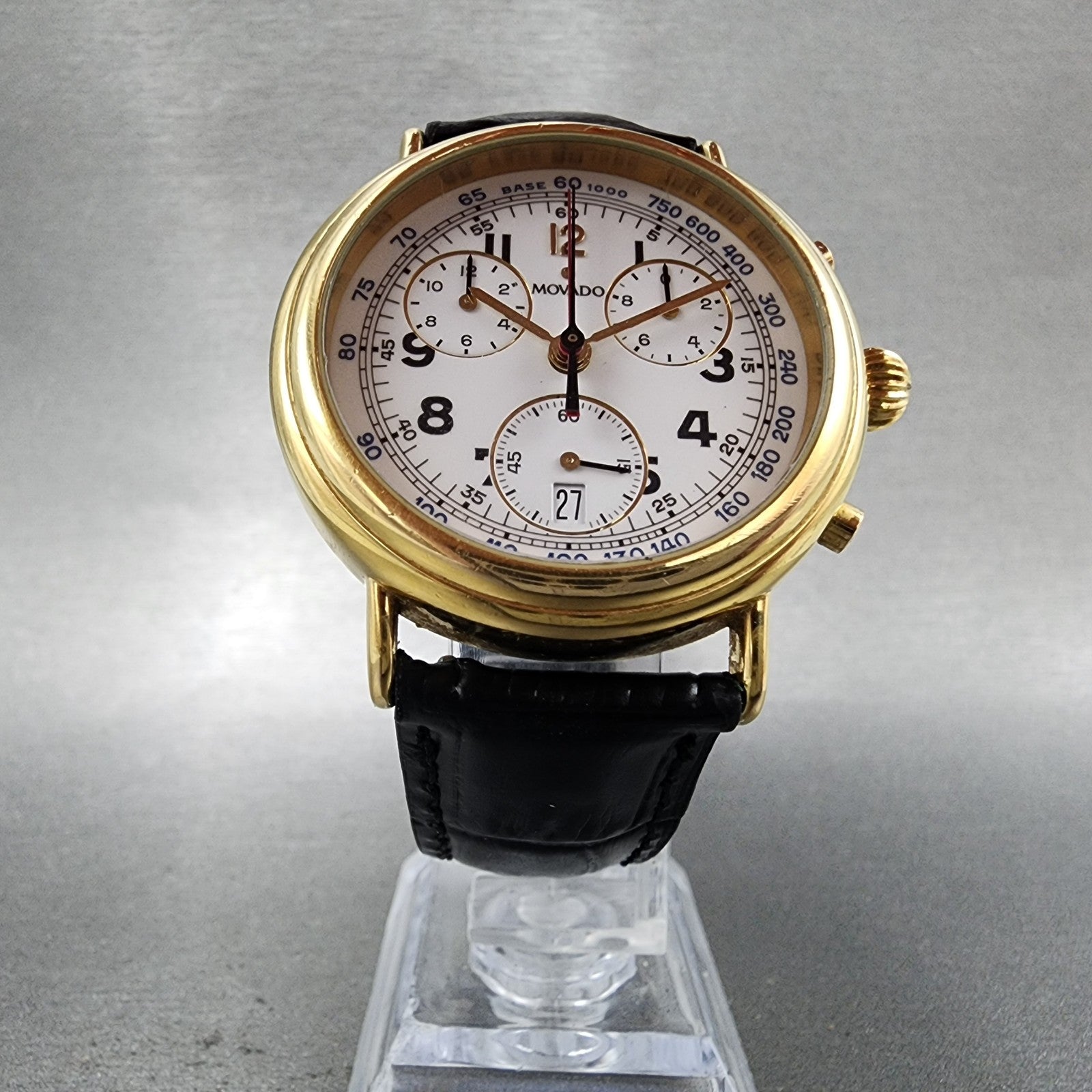 Movado Chronograph Watch Men 38mm White Dial Gold Tone Date 87.A5.860 New Batt5