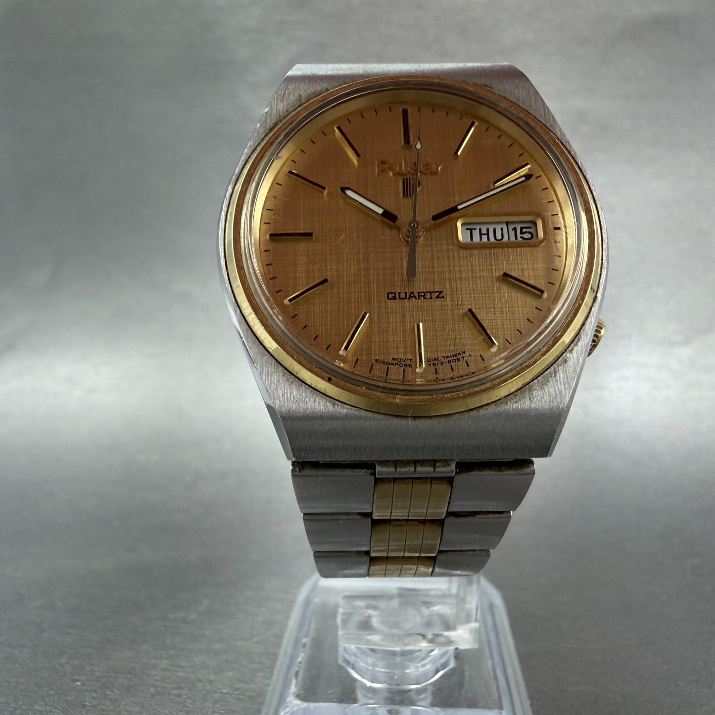 Seiko Pulsar Watch Men 36mm Champagne Dial Two Tone Daydate Y513-8259 NewBattery5