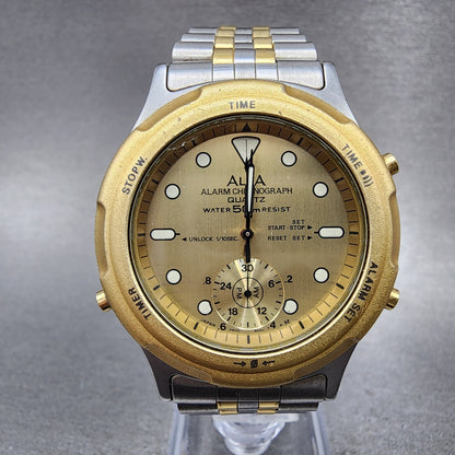 Seiko ALBA Chronograph Watch Men 39mm Champagne Dial Two Tone Round New Battery