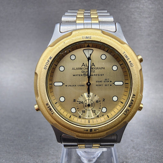Seiko ALBA Chronograph Watch Men 39mm Champagne Dial Two Tone Round New Battery
