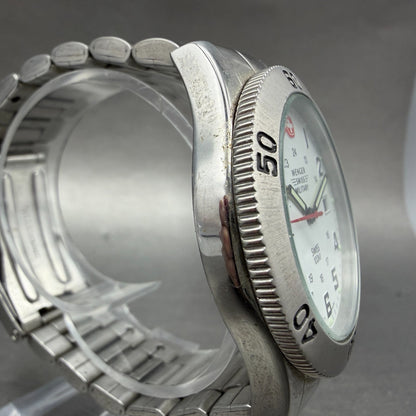 Wenger Swiss Military Dive Watch Men 39mm White Dial Steel Date Round New Batt3