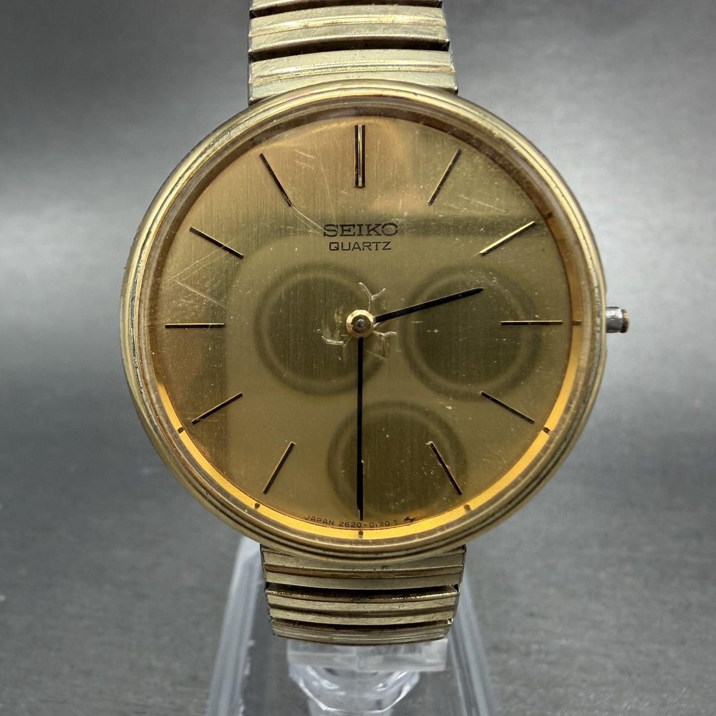 Seiko Watch Men 34mm Gold Dial Gold Tone Round 2620-0040 PARTS Vintage0