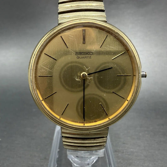Seiko Watch Men 34mm Gold Dial Gold Tone Round 2620-0040 PARTS Vintage0