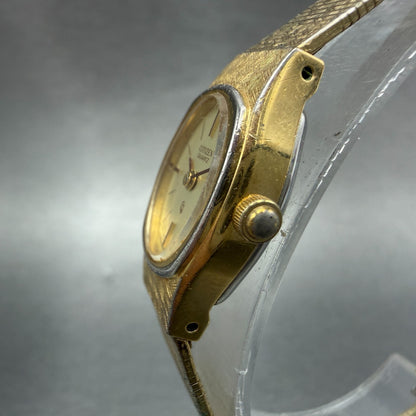 Citizen CQ Watch Women 16mm Champagne Dial Gold Tone Oval 4-833023 New Battery2
