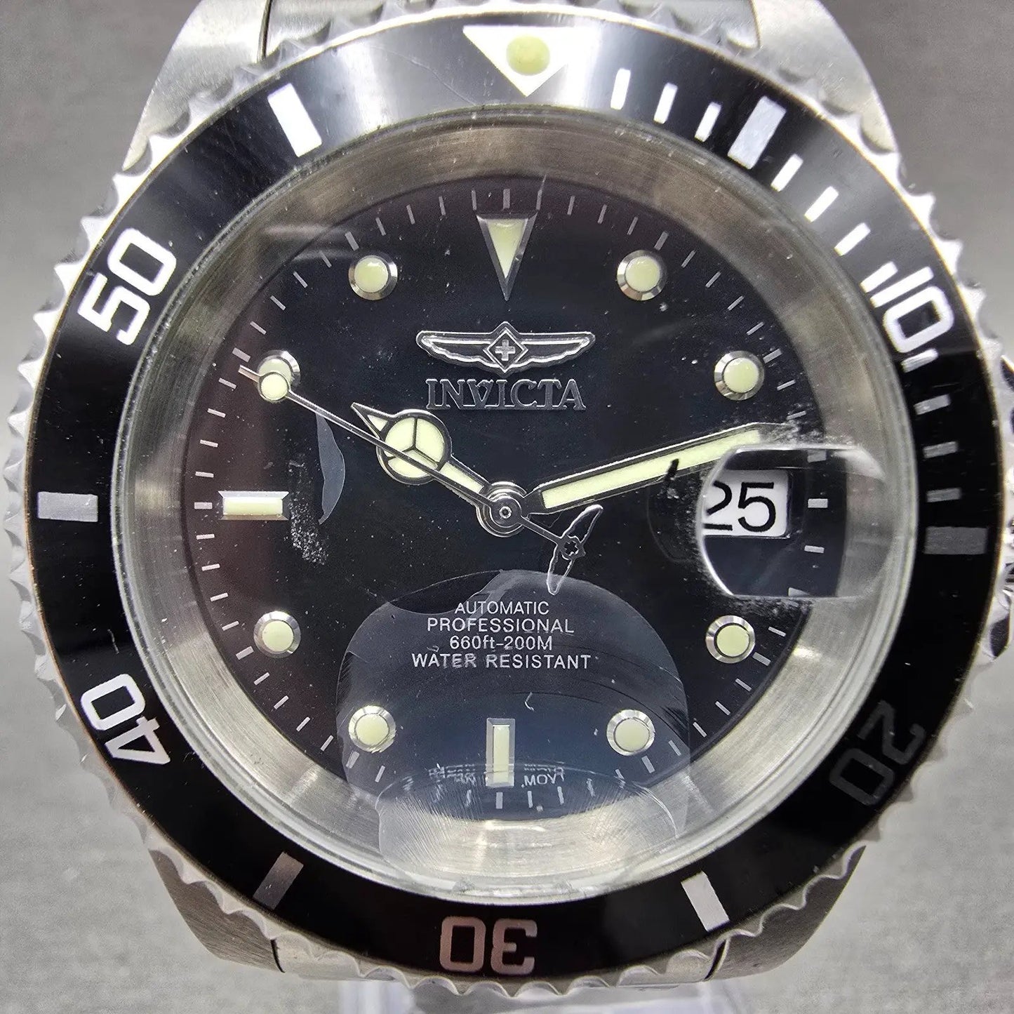 Invicta Pro Diver Automatic Watch Men 40mm Black Dial Silver Tone Date CHIP Runs1