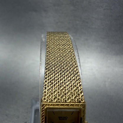 Seiko Tank Watch Women 14mm Gold Dial Gold Tone Rectangle 1F20-5A59 New Battery4