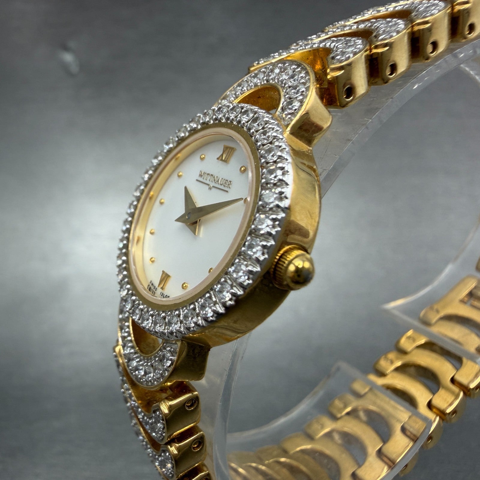 Wittnauer Watch Women 22mm MOP Dial Gold Tone Round Crystal Accents New Battery2