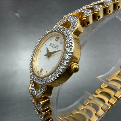 Wittnauer Watch Women 22mm MOP Dial Gold Tone Round Crystal Accents New Battery2