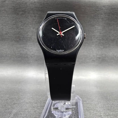 Swatch Black Pearl Watch Women 25mm Black Dial Black Case Round LB114 New Batt L5