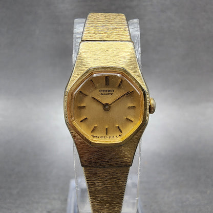 Seiko Watch Women 16mm Champagne Dial Gold Tone Octagon 2c206510 New Battery0