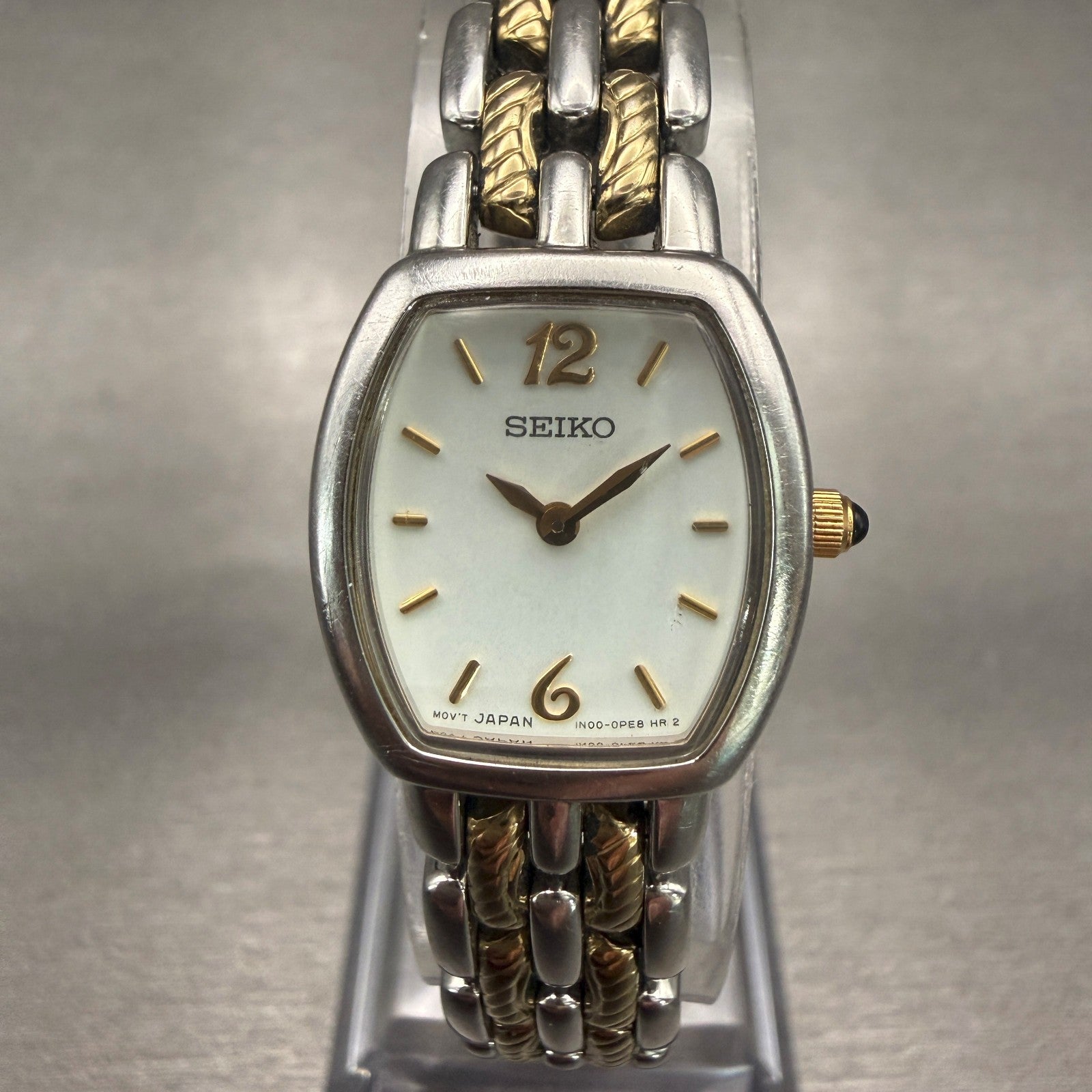 Seiko Watch Women 18mm White Dial Two Tone Oval 1N00-0KA0 New Battery0