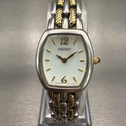 Seiko Watch Women 18mm White Dial Two Tone Oval 1N00-0KA0 New Battery0