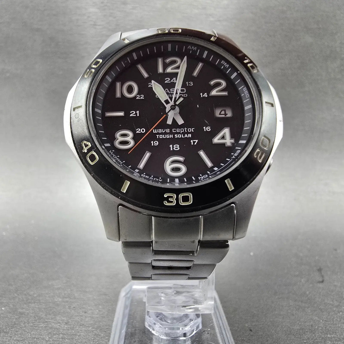 Casio Overland Watch Men 42mm Black Dial Steel Date Solar Round OVW-110 READ!!!P6