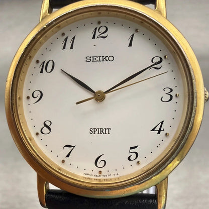 Seiko Spirit Watch Men 33mm White Dial Gold Tone Round 5E21-6C00 New Battery1