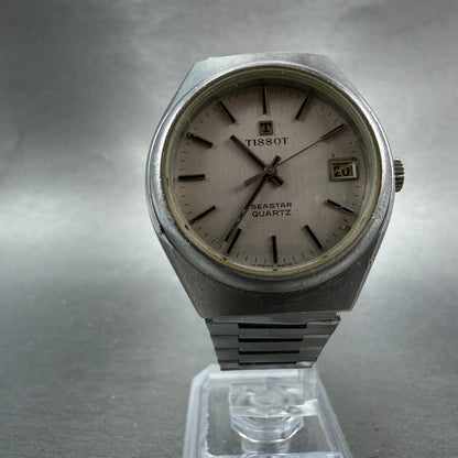 Tissot Seastar Quartz Watch Men Silver Dial Steel Date Round Vintage PARTS6