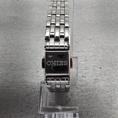 Seiko Solar Tank Watch Women 15mm Black Dial Silver Rectangle V116-0AA0 Works7
