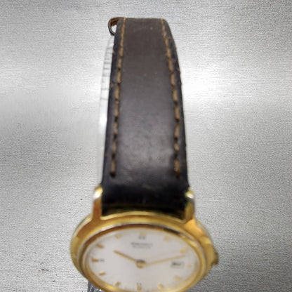 VTG Seiko Watch Women 27mm White Dial Gold Tone Date Round 7N890201 New Battery4