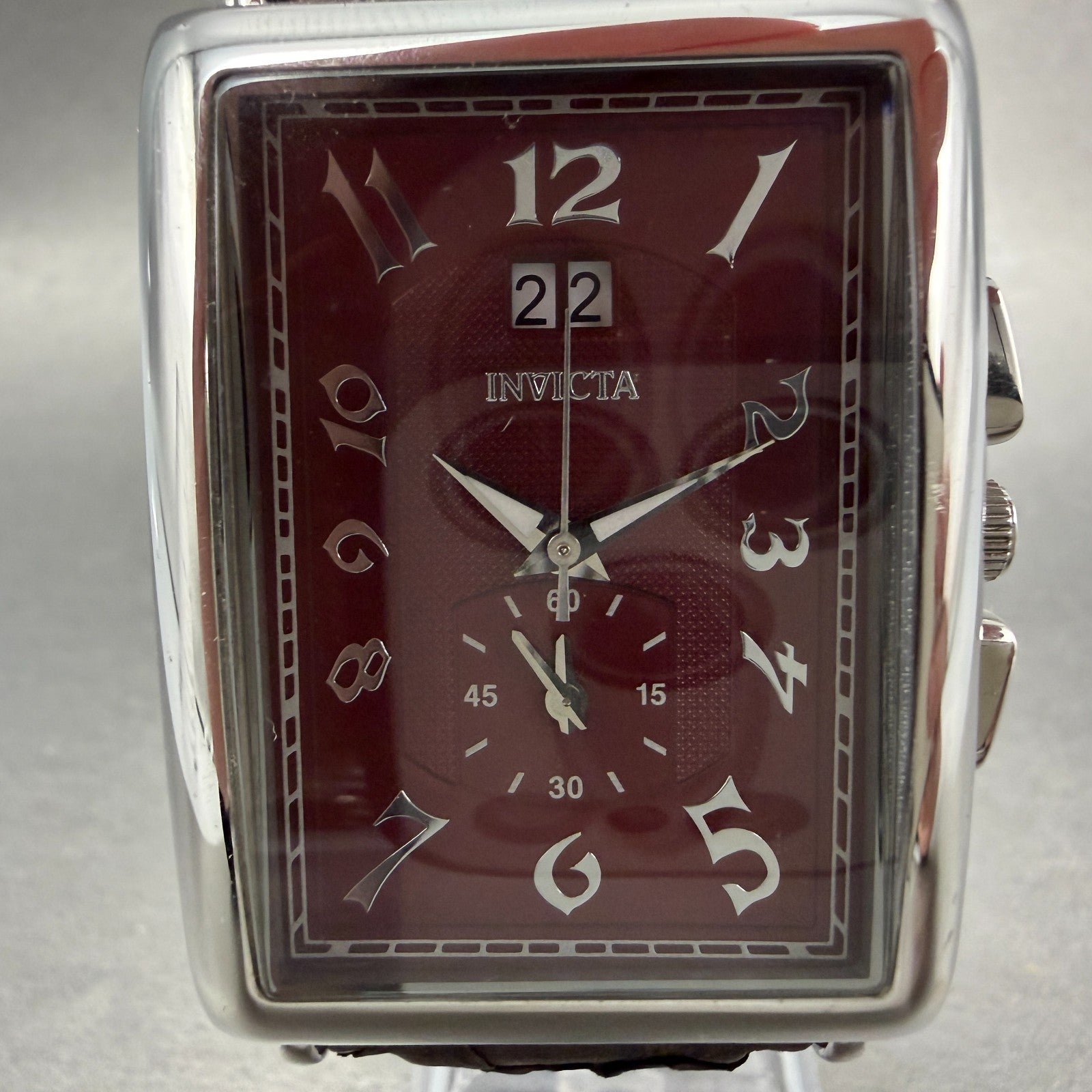 Invicta Celestial Chronograph Tank Watch Men Red Dial Steel Date Rectangle Works1