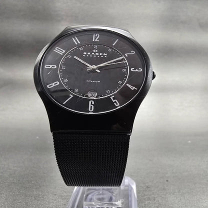 Skagen Watch Men 37mm Black Dial Titanium Date Round 233XLTMB New Battery5