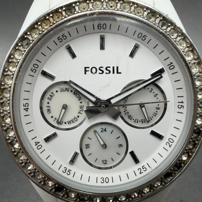 Fossil Stella Watch Women 38mm White Dial White Tone Round ES1967 New Battery1
