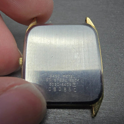 Seiko Tank Watch Men 27mm Champagne Dial Gold Tone Rectangle 6020-5409 PARTS VTG8