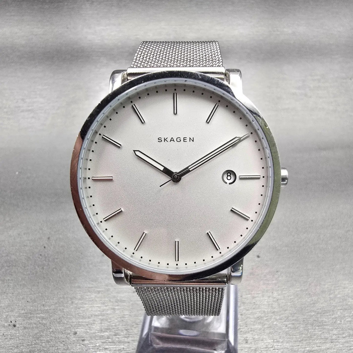 Skagen Hagen Watch Men 40mm Silver Dial Silver Tone Date Round SKW6281 New Batt0