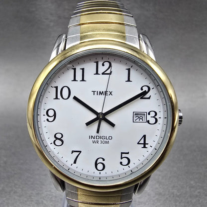 Timex Easy Reader Watch Men 35mm White Dial Two Tone Round T2H311 New Battery K0