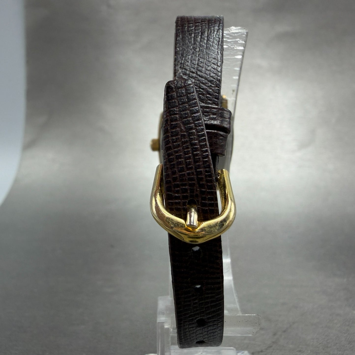 Tissot Watch Women 20mm Gold Dial Gold Tone Rectangle Leather Swiss New Battery7