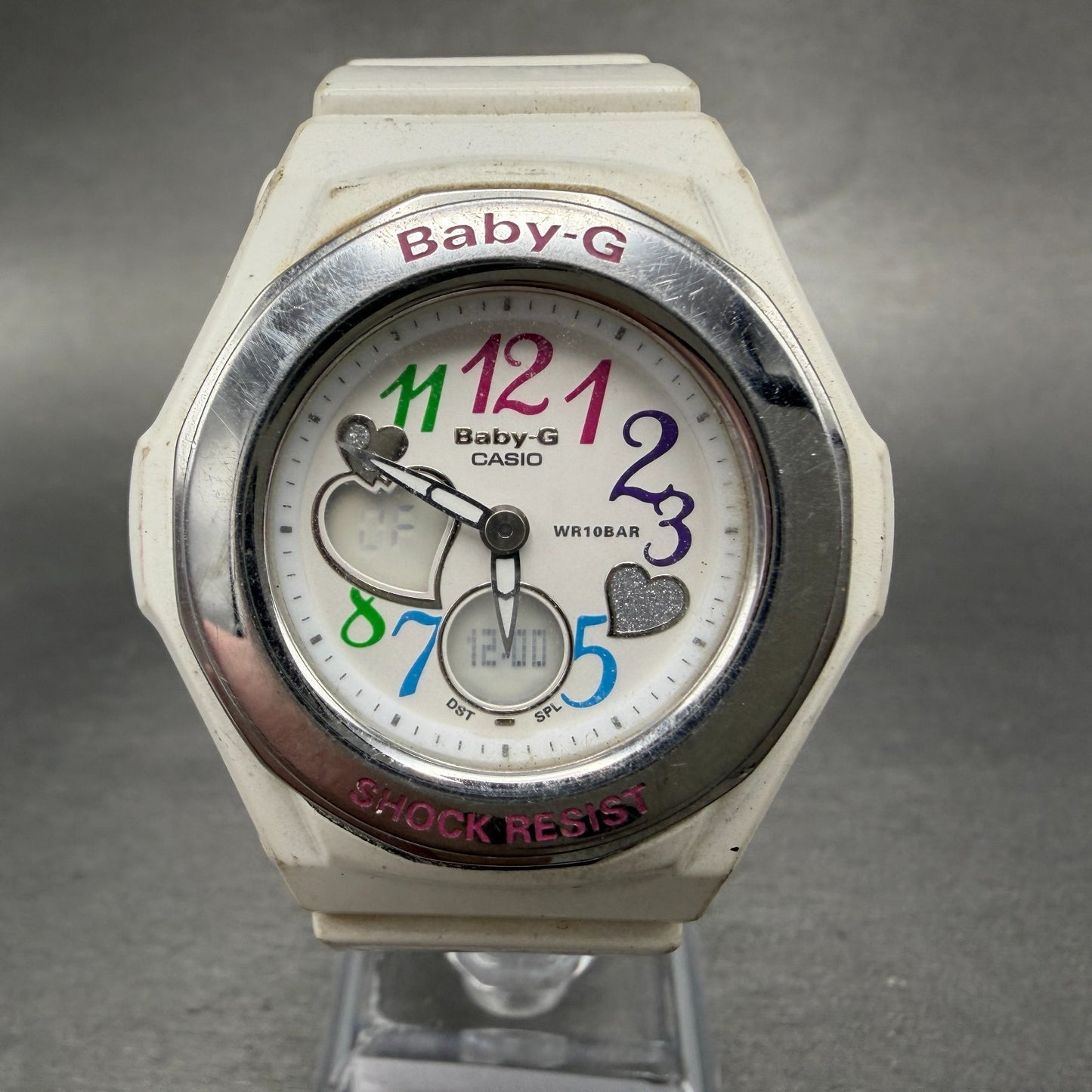 Casio Baby-G Watch Women 39mm White Dial White Case Round BGA-101 New Battery AB0