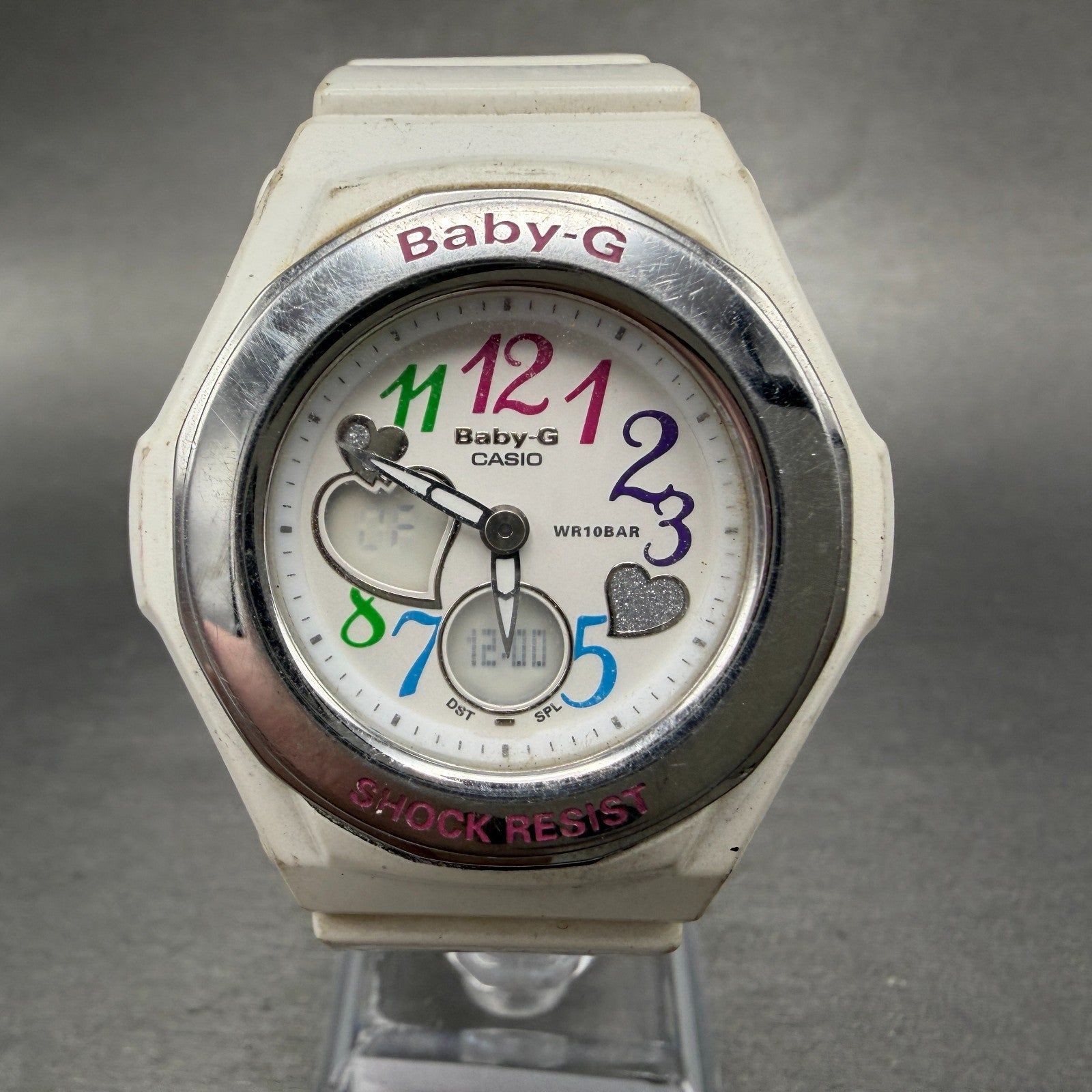 Casio Baby-G Watch Women 39mm White Dial White Case Round BGA-101 New Battery AB0