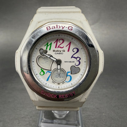 Casio Baby-G Watch Women 39mm White Dial White Case Round BGA-101 New Battery AB0