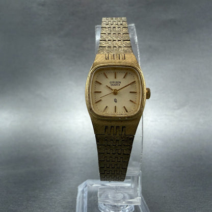 Citizen CQ Watch Women 18mm Champagne Dial Gold Tone Rectangle New Battery5