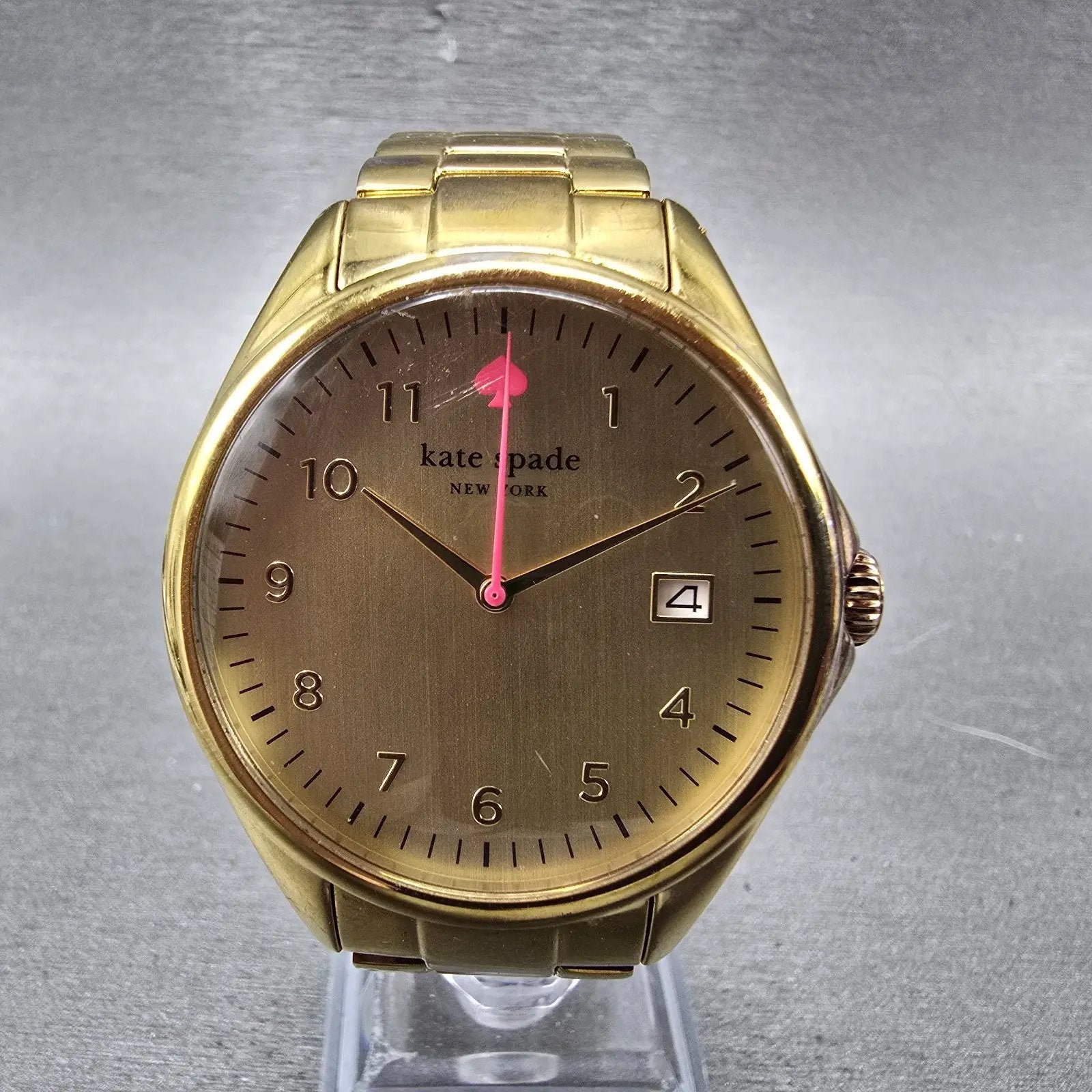 Kate Spade Seaport Watch Women 38mm Gold Dial Gold Tone Round 0030 New Battery0