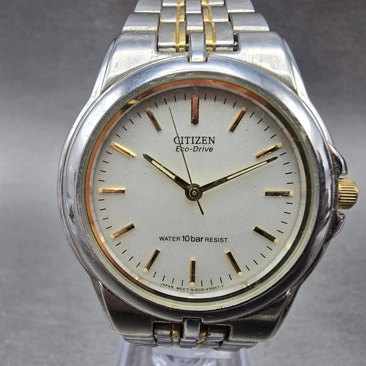 Citizen Eco-Drive Watch Men 36mm White Dial Two Tone Round E030-K16253 Works0