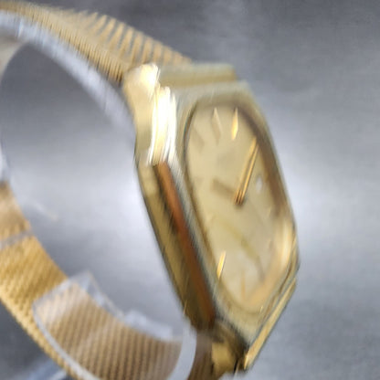 Rado Elegance Watch Men 28mm Gold Dial Gold Tone Date Octagon READ!!! New Batt3