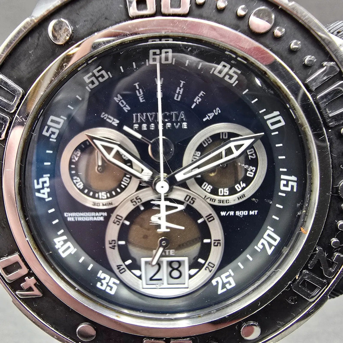 Invicta Reserve Sea Dragon Chronograph Watch Men 52mm Black Dial Silver New Batt1