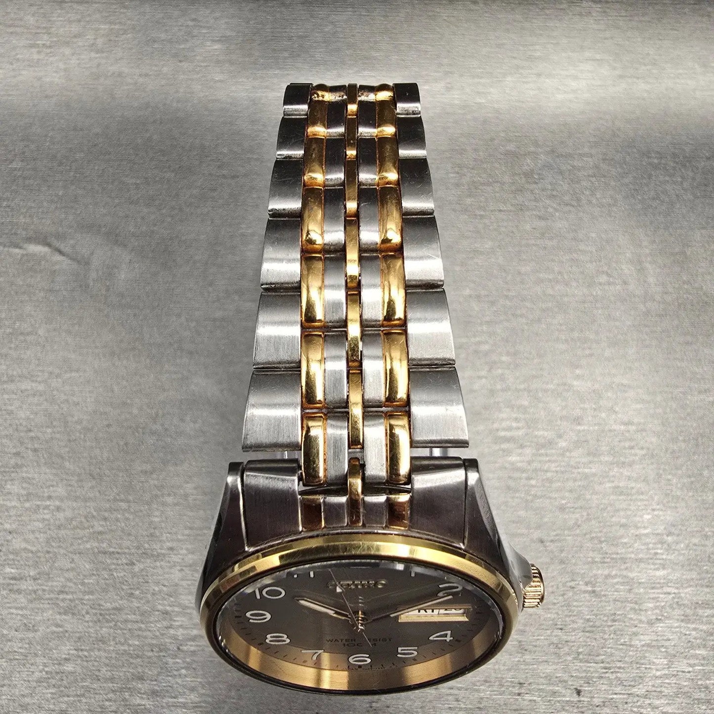 Seiko Watch Men 35mm Gray Dial Two Tone Daydate Round 7N43-T011 New Battery VTG4