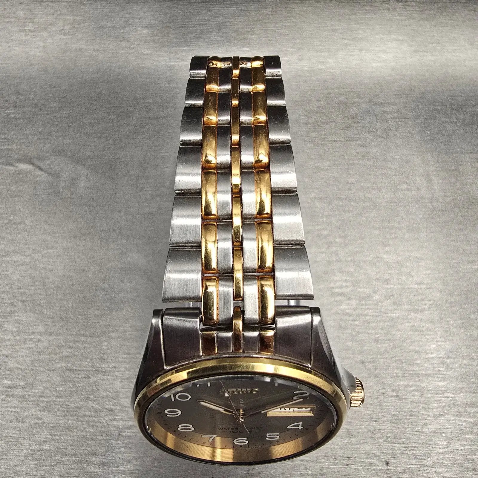 Seiko Watch Men 35mm Gray Dial Two Tone Daydate Round 7N43-T011 New Battery VTG4