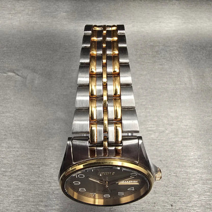 Seiko Watch Men 35mm Gray Dial Two Tone Daydate Round 7N43-T011 New Battery VTG4