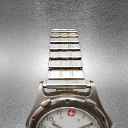 Wenger S.A.K Watch Men 36mm White Dial Silver Tone Date  New Battery READ!!!!