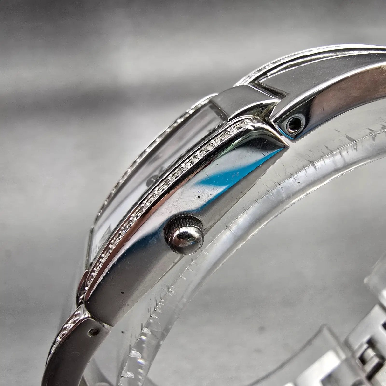 Bulova Watch Women 14mm MOP Dial Silver Tone Gemmed Rectangle 96T63 New Batt2