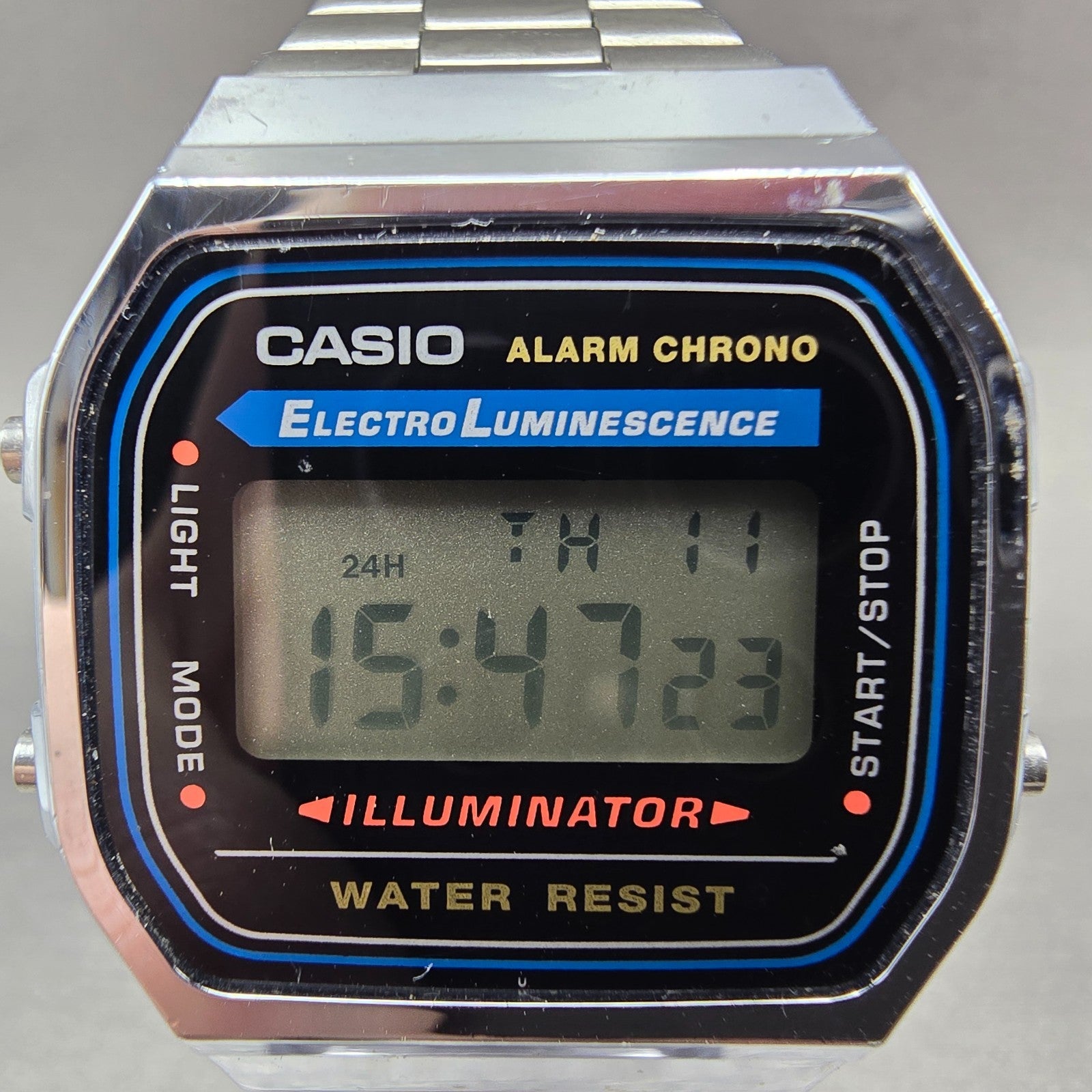Casio A168 Illuminator Watch Men 36mm Digital Silver Tone Alarm Chrono New BattV1