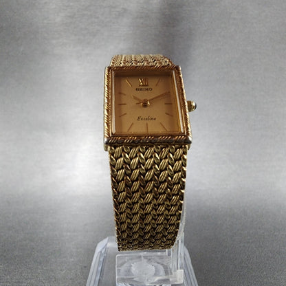 Seiko Exceline Watch Women 18mm Gold Dial Gold Tone Tank Rectangle New BatteryA15