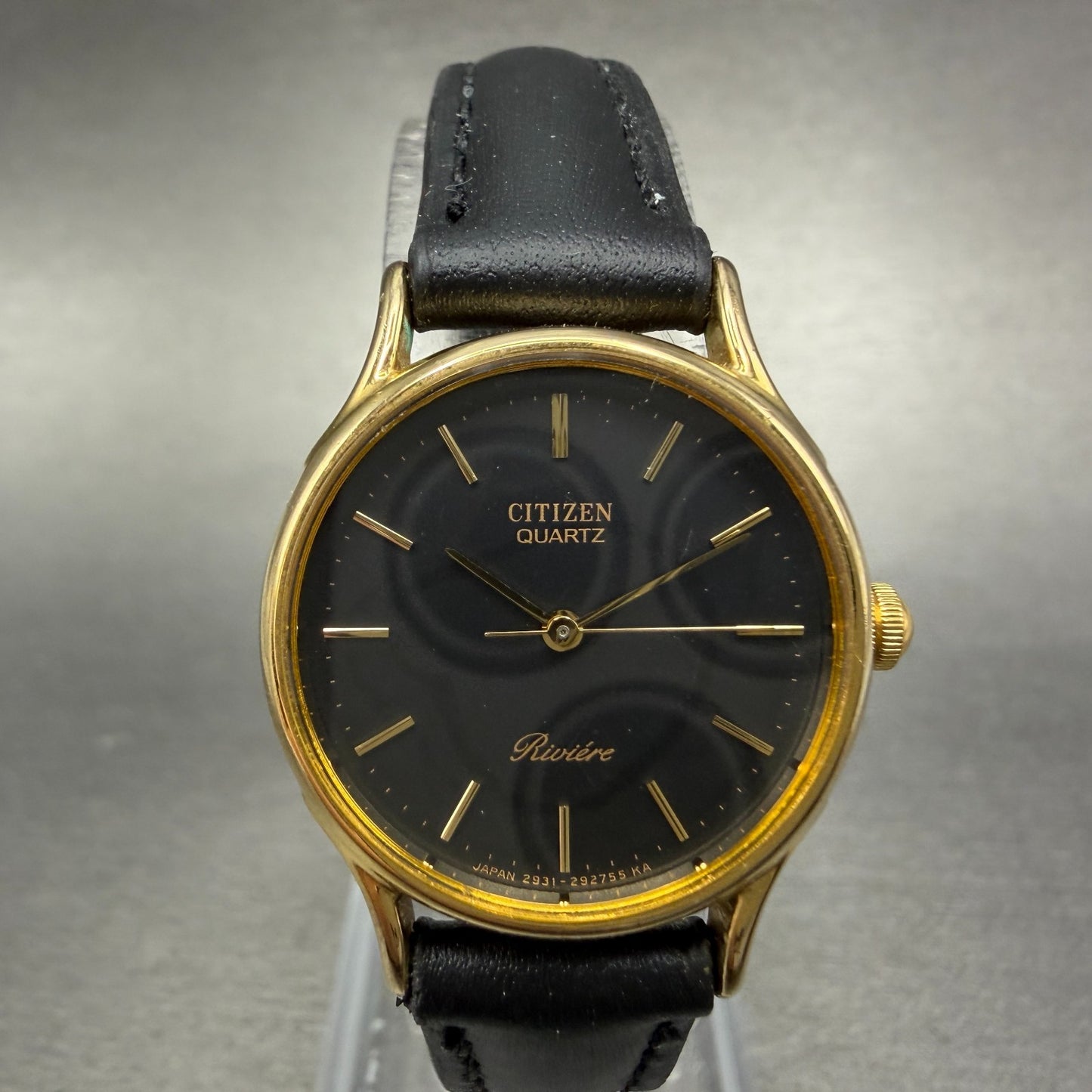 Citizen Riviere Watch Women 24mm Black Dial Gold Tone Round 2950-291981 New Batt0