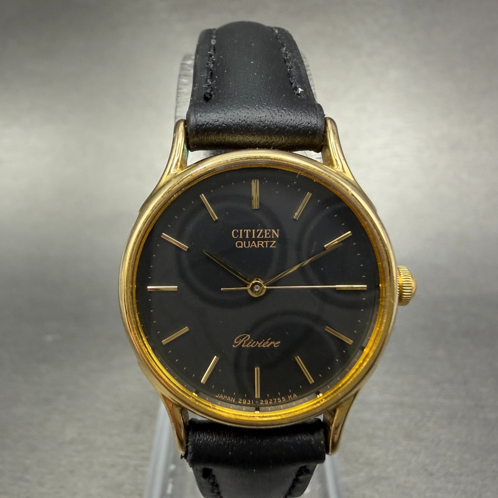 Citizen Riviere Watch Women 24mm Black Dial Gold Tone Round 2950-291981 New Batt0