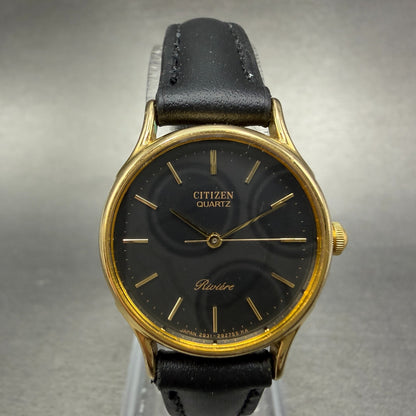 Citizen Riviere Watch Women 24mm Black Dial Gold Tone Round 2950-291981 New Batt0